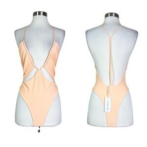 NEW Riot Swim | Aperol Pastel Laken Strappy High Cut Peach One Piece Swimsuit M